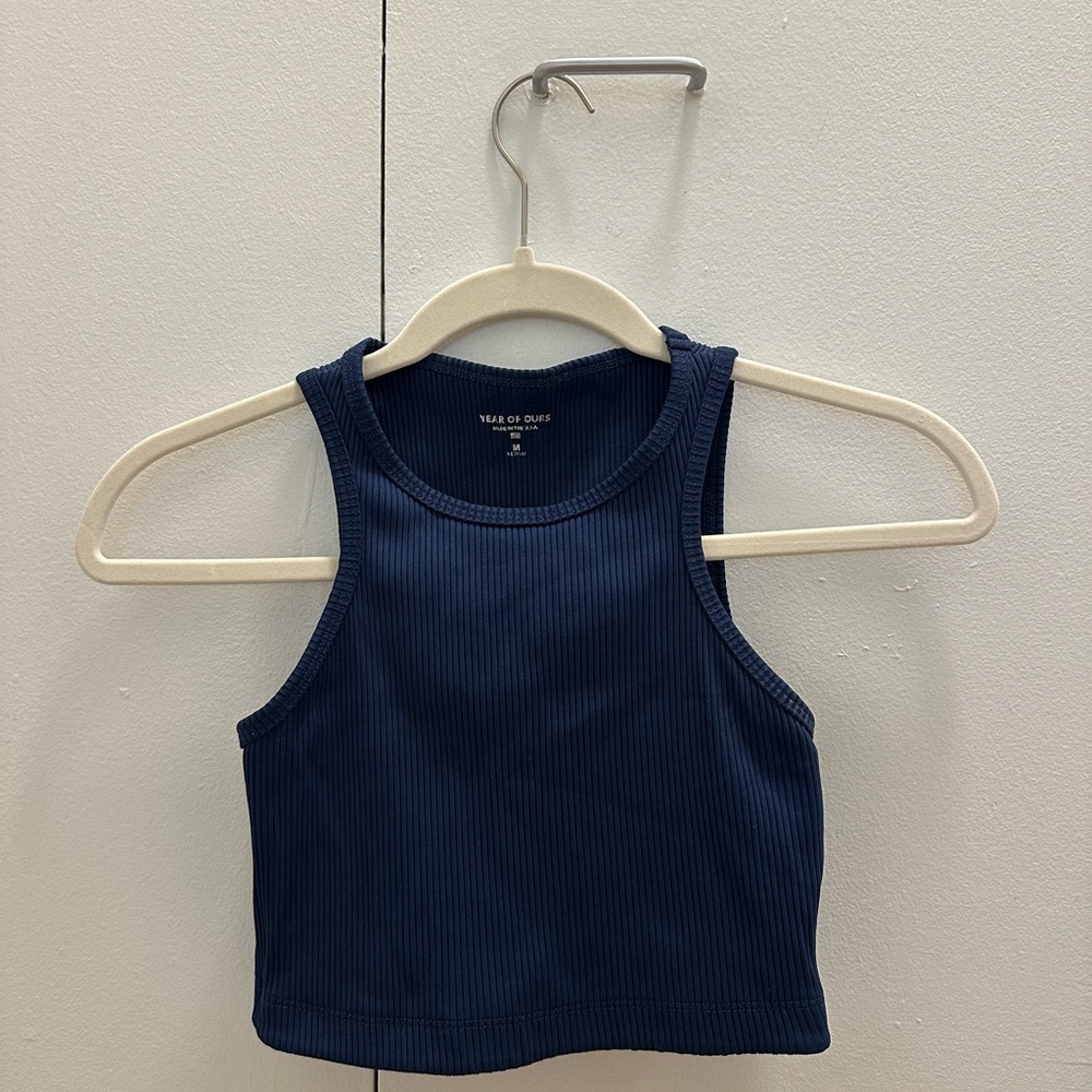 Year of Ours Navy Ribbed Crop Tank Top
